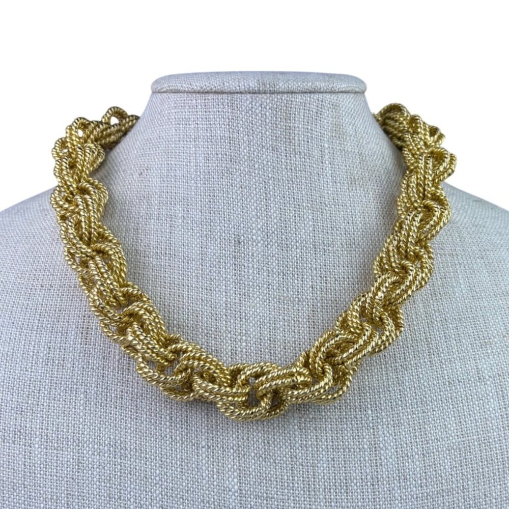 Anne Klein Womens Gold Tone Woven Rope Chain Necklace Adjustable Vintage